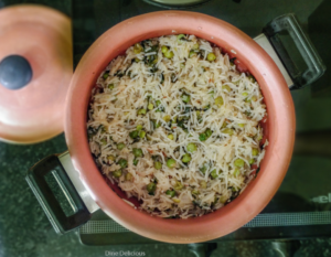 Matar Pulao with Spinach