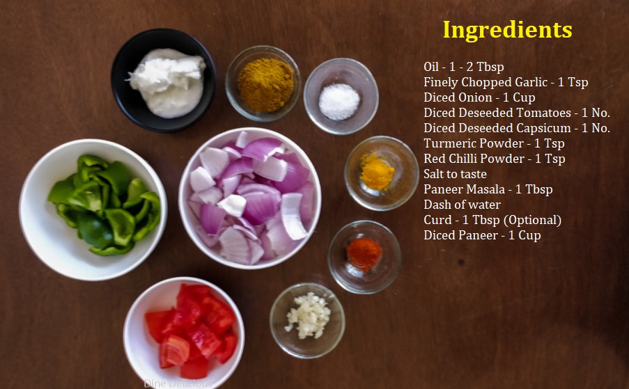 Kadai Paneer Ingredients